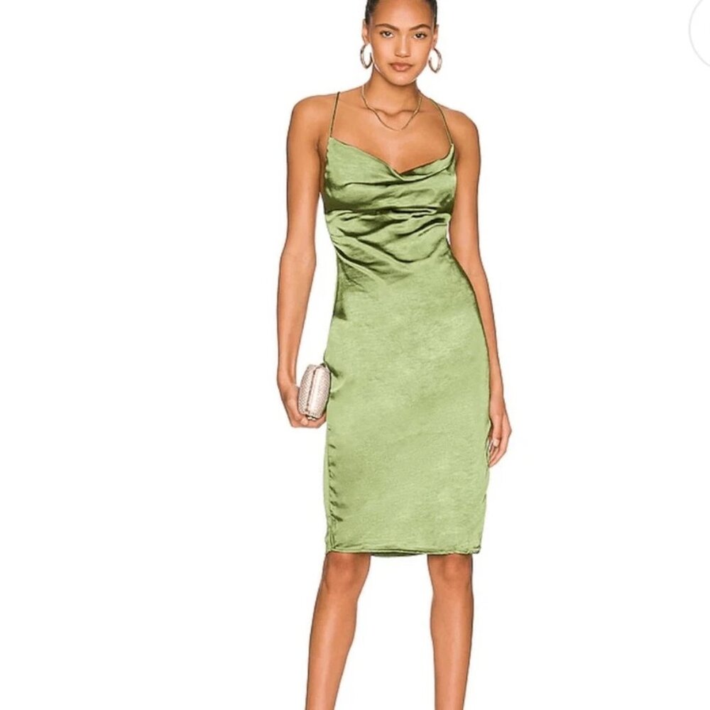 superdown Billie Drape Satin Sheath Midi Cocktail Dress Medium